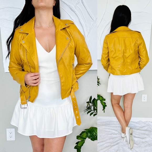 Mustard Faux Leather Jacket - Picture 2 of 9